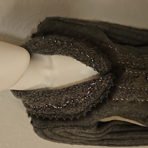 VTG FORLA PARIS 1990s Wool Fur Trim Rosette Longline Sweater Cardigan - Picture 8 of 14